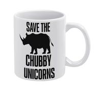 Save The Chubby Unicorn1 - Taza de café de cerámica blanca de 11 onzas, taza de té impresa de doble cara con mango ergonómico en C, vasos de porcelana de fondo grueso para hogar, oficina, cocina