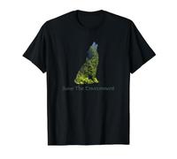 Save The Environment Wolf Silhouette - Silueta de Lobo Camiseta gráfica económica, Hombre, Negro, S