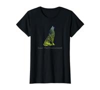 Save The Environment Wolf Silhouette - Silueta de Lobo Camiseta gráfica económica, Mujer, Negro, S