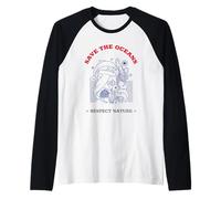 Save The Oceans Respect Nature (Gráfico de Animales Marinos) Camiseta Manga Raglan