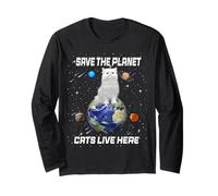Save The Planet Cats Live Here Funny Kitten Cat Lovers Manga Larga