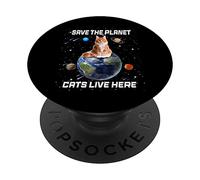 Save The Planet Cats Live Here Funny Kitten Cat Lovers PopSockets PopGrip Adhesivo
