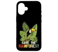 Save The Rainforest, Tropical Parrot Graphic, Cambio climático Carcasa para iPhone 16