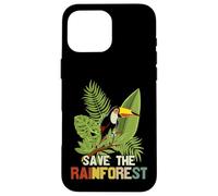 Save The Rainforest, Tropical Parrot Graphic, Cambio climático Carcasa para iPhone 16 Pro Max