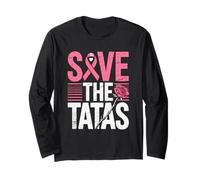Save The Tatas Breast Cancer Fighting Awareness Cinta Rosa Manga Larga
