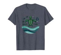Save The Turtles Conservación del océano Ecológico Camiseta, Hombre, Azul Jaspeado, 3XL