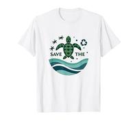 Save The Turtles Conservación del océano Ecológico Camiseta, Hombre, Blanco, L