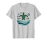 Save The Turtles Conservación del océano Ecológico Camiseta, Hombre, Plata, L