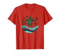 Save The Turtles Conservación del océano Ecológico Camiseta, Hombre, Rojo, M