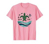 Save The Turtles Conservación del océano Ecológico Camiseta, Hombre, Rosado, L