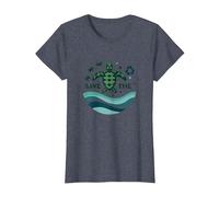 Save The Turtles Conservación del océano Ecológico Camiseta, Mujer, Azul Jaspeado, 3XL
