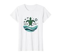 Save The Turtles Conservación del océano Ecológico Camiseta, Mujer, Blanco, XXL