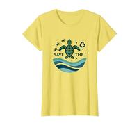 Save The Turtles Conservación del océano Ecológico Camiseta, Mujer, Limón, M