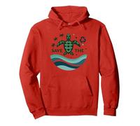 Save The Turtles Conservación del océano Ecológico Sudadera con Capucha, Unisex para Adultos, Rojo, S