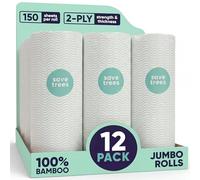 Save Trees Toallas de papel de bambú, 12 unidades, 1800 hojas, rollos de toallas de papel blanqueadas, ultra absorbentes y duraderas, ecológicas, certificado FSC, toallas de papel de bambú sin cloro