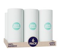 Save Trees Toallas de papel de bambú, 6 unidades, 750 hojas, rollos de toallas de papel, ultra absorbentes y duraderas, ecológicas, certificado FSC, totalmente libres de plástico y veganas