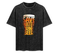 Save Water Drink Beer Men's T-Shirt Unisex Black Cotton Print tee Shirts S