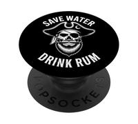 Save Water Drink Ron - Cita de humor de calavera pirata PopSockets PopGrip Adhesivo
