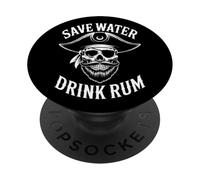 Save Water Drink Ron - Cita de humor de calavera pirata PopSockets PopGrip Adhesivo