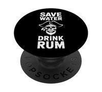 Save Water Drink Ron - Cita de humor de calavera pirata PopSockets PopGrip Adhesivo