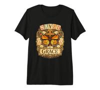 Saved by Grace Cruz Mariposa Cristiano Vintage Boho Camiseta Premium