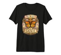 Saved by Grace Cruz Mariposa Cristiano Vintage Boho Camiseta Premium