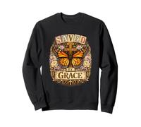Saved by Grace Cruz Mariposa Cristiano Vintage Boho Sudadera