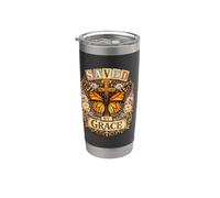 Saved By Grace Cruz Mariposa Cristiano Vintage Boho Vaso térmico de acero inoxidable de doble pared