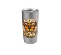 Saved By Grace Cruz Mariposa Cristiano Vintage Boho Vaso térmico de acero inoxidable de doble pared