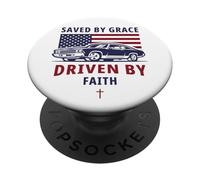 Saved by Grace, Driven by Faith - Men's Christian Muscle Car PopSockets PopGrip Adhesivo