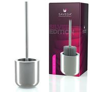 SAVEGA Escobilla Baño Silicona - Escobillero Baño Acero Inoxidable, Antibacteriano Limpieza Eficiente (Plata)
