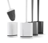 SAVEGA Escobilla WC Silicona con Cabezal Flexible - Escobilla Baño Silicona con Escobillero Higiénico y Montaje sin Taladro (Blanco Mate, Set de 1)