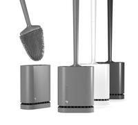 SAVEGA Escobilla WC Silicona con Cabezal Flexible - Escobilla Baño Silicona con Escobillero Higiénico y Montaje sin Taladro (Gris Mate, Set de 1)
