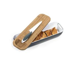 Saveur & dégustation Saveur et Degustation - Tabla para Cortar el Pan con Bandeja para Las Migas/Cuchillo ABS/bambú, Gris, 40 x 12 x 8,50 cm