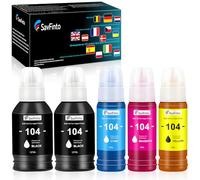 SavFinto 104 Tinta de Recambio Compatible con Epson EcoTank ET-2710 ET 2711 ET-2712 ET-2714 ET-2715 ET-2720 ET-2721 ET-2726 ET-4700 (Paquete de 5, 2BK/C/M/Y)