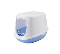 Savic - Caja de Arena para Gato con Puerta, 44 x 35 x 32 cm, Blanco-Azul