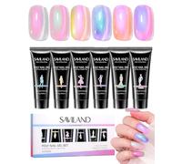 SAVILAND Color Artistry Poly - Juego de gel de uñas de poli gel Glow & Go de extensión de uñas de 6 colores Aurora con imán de ojo de gato para constructor de fortalecimiento de uñas de cateye salón