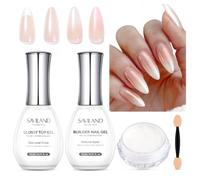 SAVILAND Essentials 3 en 1 uñas Chrome Set Metálico Efecto Espejo Blanco Perl Polvo para Uñas de Gel Alto Pigmentado Cromo Esmalte de Uñas con Gel Nudes Builder y Gel Top Brillante