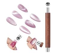 SAVILAND Essentials - Imán de uñas: 5 imanes magnéticos ultra fuertes de ojo de gato de doble cabeza para uñas, mango de madera, imán portátil para ojo de gato, esmalte de gel, diseño de arte de uñas