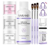 SAVILAND Essentials - Kit de uñas acrílicas: kit de uñas acrílicas para principiantes con polvo acrílico blanco y rosa transparente, bajo olor, monómero EMA cepillo acrílico para extensión de uñas