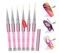 Saviland Juego de 6 pinceles para decoración de uñas, juego de 6 pinceles de color oro rosa, delineador de uñas, accesorios de uñas, juego de herramientas para dibujar líneas, manicura francesa (7/8