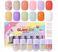 SAVILAND Juego de esmaltes de uñas para niños: 12 colores de secado rápido, esmalte de uñas para niñas, no tóxico, a base de agua, juego de esmalte de uñas seguro con pegatinas para niñas y niños de 5