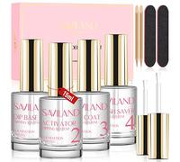 Saviland Juego de Polvos Líquidos 15ml: 10pcs con Foundation Gel/ Top Coat/ Activator/ Brush Saver/ Nail Tools, Dip Powder Nail Kit Dipping Powder for French Nails Long Lasting and No Nail Lamp Needed