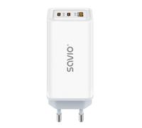 Savio Cargador GaN LA-07 65W USB-C y USB-A carga rápida blanco