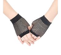 SAVITA 1 Par Guantes Cortos Rejilla Perforados Nailon Sin Dedos Funky Retro Elegantes Elásticos para Fiestas Nocturnas de Años 20 para Mujeres Fiestas Pelotas (Negro)
