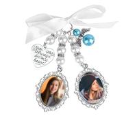 SAVITA 1 Pieza Abalorio Ramo de Novia Plata Foto con 2 Piezas Cabujones de Ovalados Estético Colgante para Ramo de Novia con Lazo Perla Diamantes de Imitación Colgante Base para Despedida de Soltera