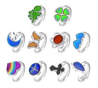 SAVITA 10 Piezas Anillos de Estado de Ánimo, Ajustables, Anillo Que Cambia de Color, Anillos de Humor con Lindas Mariposas Flores Animales Formas Corazón Melocotón, Mood Rings para Niños y Niñas