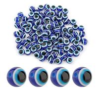SAVITA 100 Cuentas De Mal De Ojo Azul Cuentas De Globo Ocular Abalorios De Resina Hechos a Mano Para Pulseras De Bricolaje Collar Fabricación De Joyas (10mm)