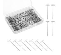 Savita 100 Piezas Alfileres en T para Cabezas de Peluca, 4.45cm Alfileres Rectos para Peluca con Una Caja de Plástico Pines en T para Manualidades Tejer Coser Joyería (Plata)