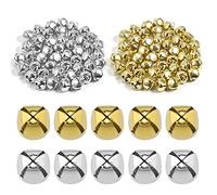 SAVITA 100 Piezas Cascabeles Navidad, Metal Pequeño Cascabeles Manualidades para La Decoración Navideña del Hogar del Festival de Bricolaje (50 Piezas de Plata y 50 Piezas De Oro, 1,2 cm)